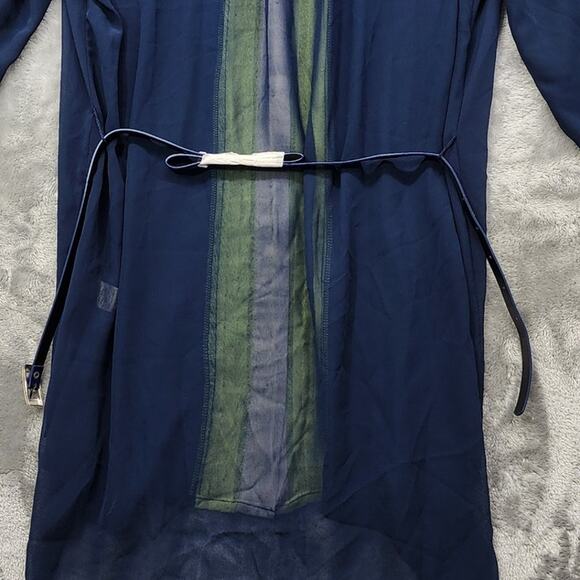 Live To Be Spoiled Top Womens XL Blue Yellow White Striped Button Front Belted - Picture 5 of 11